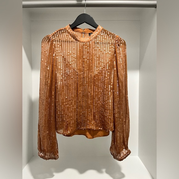 J.Crew Sequin mockneck top in copper brown size Medium NEW - Picture 1 of 8